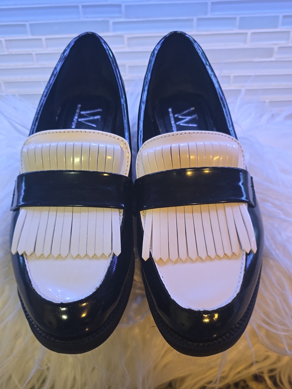 Worthington Black and White Patent Kiltie Loafers